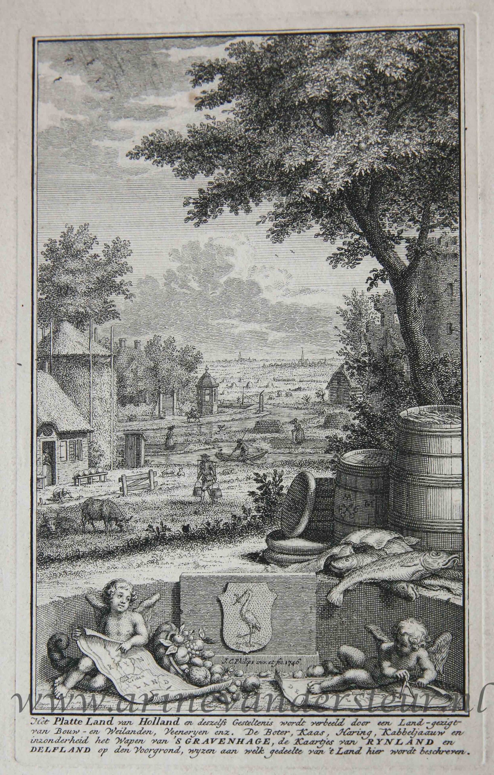 [Antique title page, 1746] River landscape with a farm / Rivierlandschap met boerderij en weilanden, published 1746, 1 p.